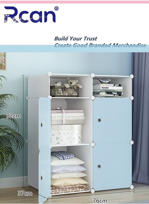 4 Cube Plastic Storage Modular Organizer Cabinet Closet Portable Wardrobe Combination Armoire With Shelf For Space Saving for Clothes Books Bags Toys