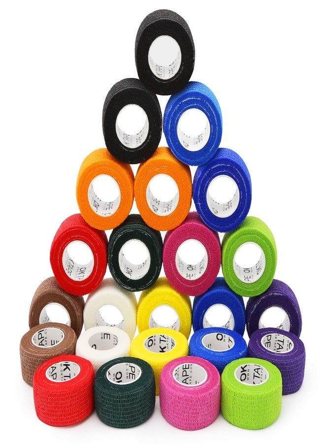 اوك تيب ضمادات لاصقة ذاتية اللصق من OK TAPE - عبوة من 24 ضمادة، 1 بوصة × 5 ياردات، غير منسوجة، ذاتية اللصق، للإبهام، والإصبع، والمعصم، والكاحل، وشريط ضمادات بيطري (ألوان متنوعة) - Image 1