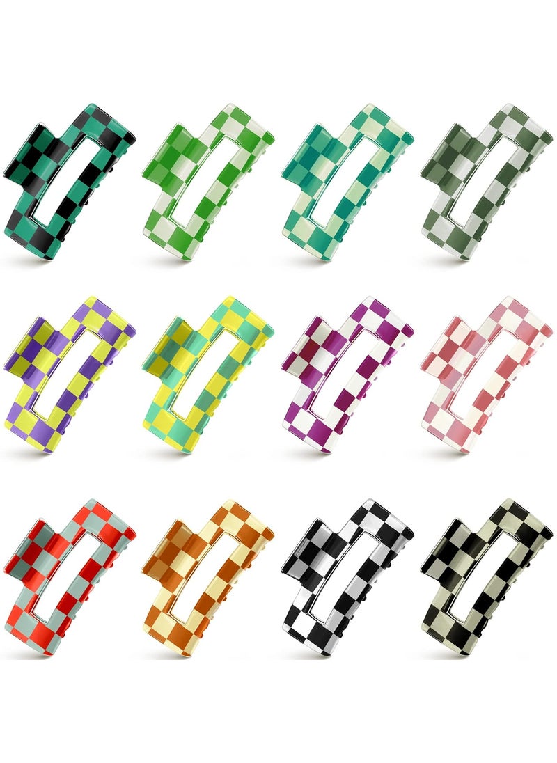 Taiyin Taiyin 12 Pieces Hair Claw Clip 32 Inch Multicolored Checkered Hair Clips Nonslip Plaid Rectangle Claw Clip Strong Hold Y2k Hair Accessories Styling Claw Clamps for Women Thick Thin Hair 12 Styles 