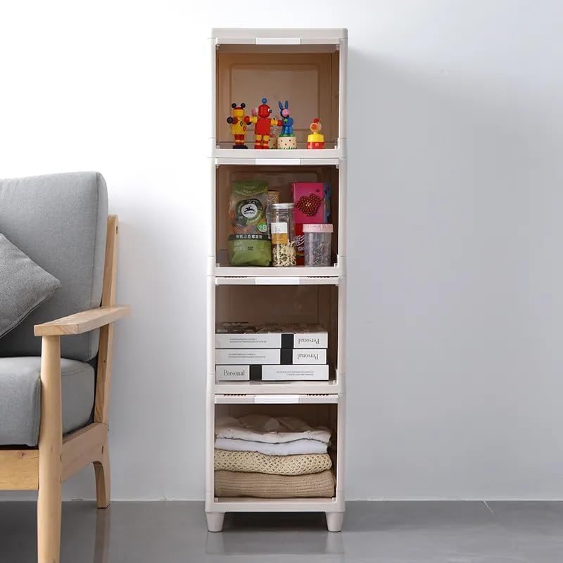 COYRASTH Plastic Cabinet for Storage Foldable Box Stack it Up Cloth Stacker Foldable Shirt Storage Stacker for Wardrobe Plastic Stackable Closet Organizer White Storage Box Drawer Storage Box - Image 1