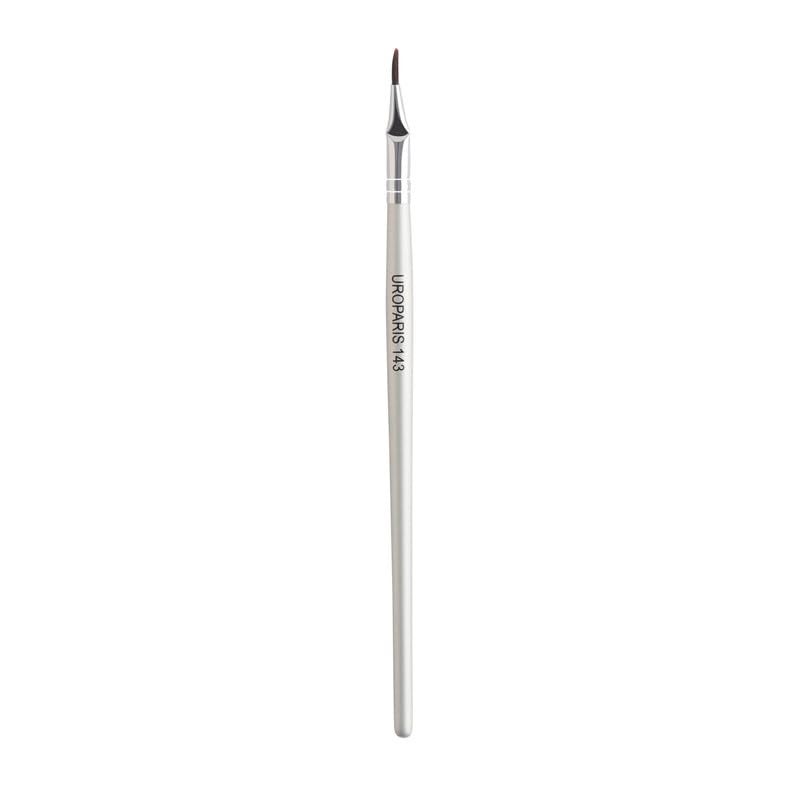 UROPARIS 143 Eye Brush For Makeup Bent Eyeliner Brush with Wooden Handle Synthetic Bristles Brass Accents Silver 1 Piece - Image 1