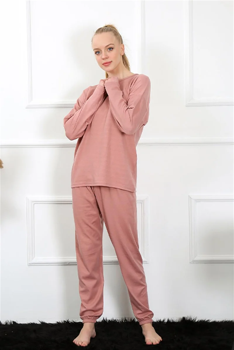 اكبينيز Women's Long Sleeve Combed Cotton Dried Rose Pajamas Set 4132