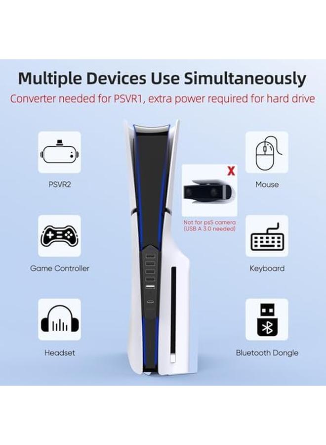 erorex 6 Ports Usb Hub For Ps5 Pro Ps5 Slim Disc＆Digital New Console High Speed Extra Usb Port Extender For Ps5 Pro Accessories Charging Adapter For Ps5 Slim With 1 Type C 3.0 Plus 4 Usb A 2.0 Plus 1 Charging Port - Image 3