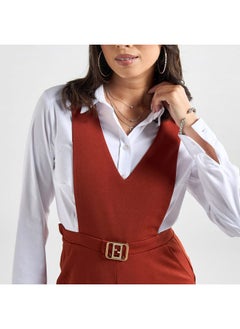FAV Solid Jumpsuit with V-neck and Pockets  - Image 4