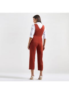 FAV Solid Jumpsuit with V-neck and Pockets  - Image 3