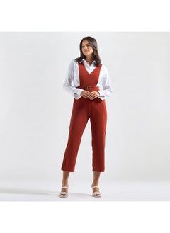 FAV Solid Jumpsuit with V-neck and Pockets  - Image 1