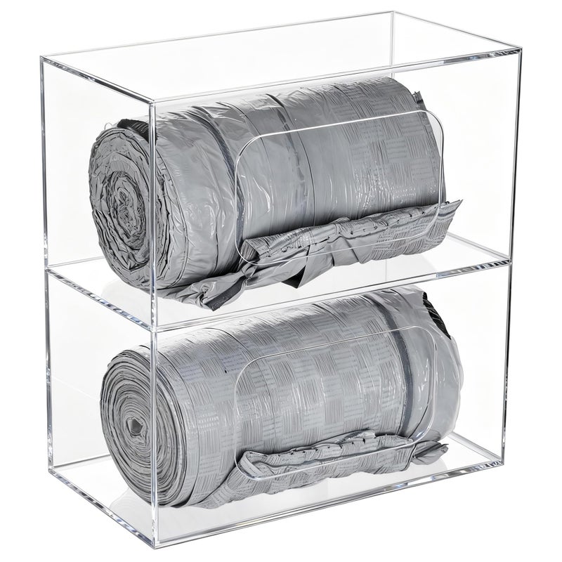 SEANADO Trash Bag Dispenser Roll Holder, 2 Compartment Wall Mount Acrylic Kitchen Double Side Loaded Organizer Storage Box Holder for Garbage and Grocery Bags (10.4 x 5.5 x 11inches) - Image 1