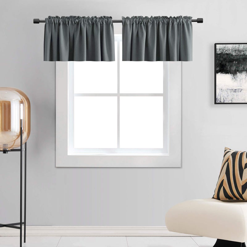 DONREN Medium Grey Valance Basement Valances for Small Window with Rod Pocket 2 Panels42 by 18 Inch