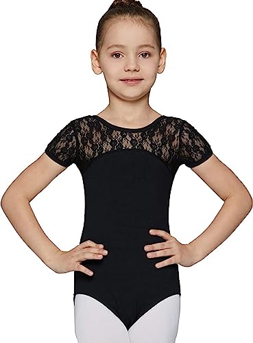 MdnMd Black Gymnastic Ballet Dance Lace Leotard for Girls Toddler Bodysuit (Black, Age 4-6 / 4t,5t) - Image 1