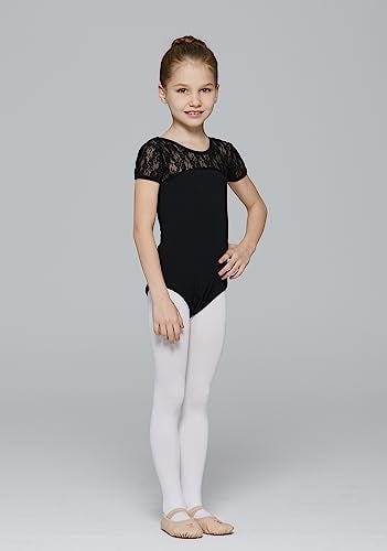 MdnMd Black Gymnastic Ballet Dance Lace Leotard for Girls Toddler Bodysuit (Black, Age 4-6 / 4t,5t) - Image 3