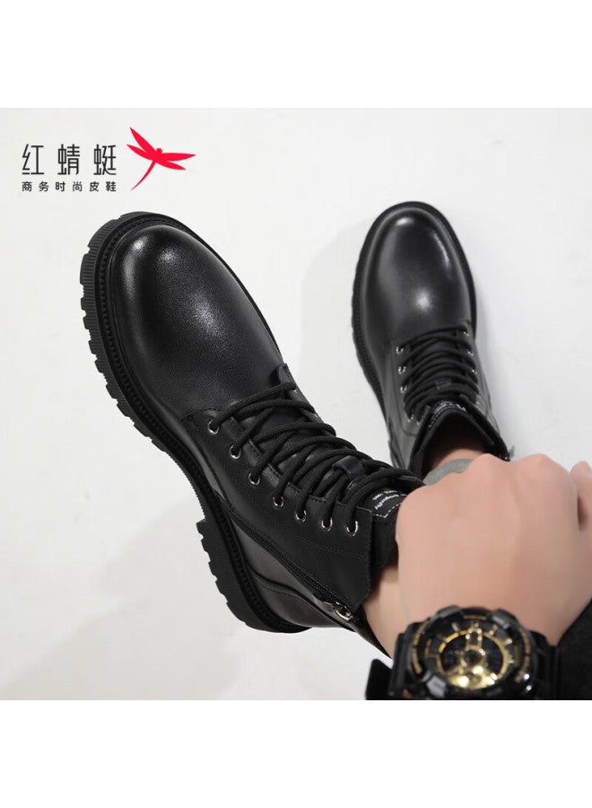 Red Dragonfly Men's High-top Martin Boots Leather Work Boots Thick-soled Motorcycle Fashion Boots Wtd429311sh Black Size 38