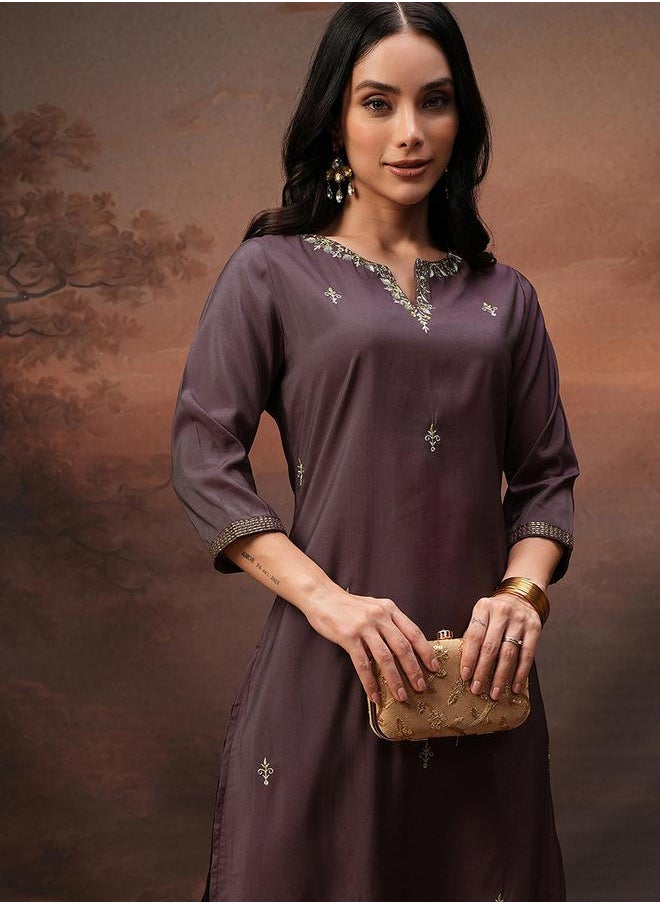 Vishudh Embroidered Round Neck Tunic and Trousers Co-Ords by Styli  - Image 1