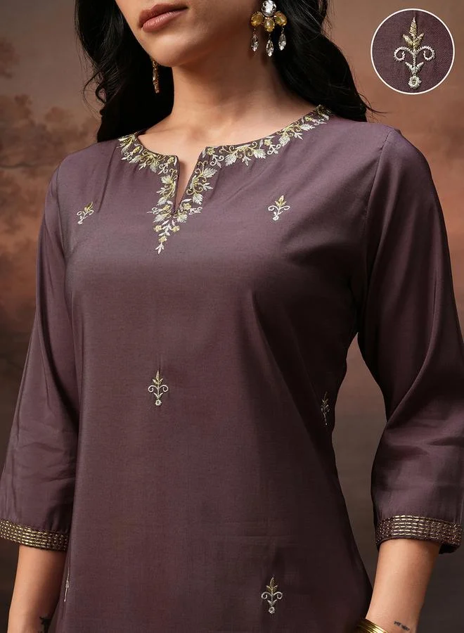 Vishudh Vishudh Embroidered Round Neck Tunic and Trousers Co-Ords