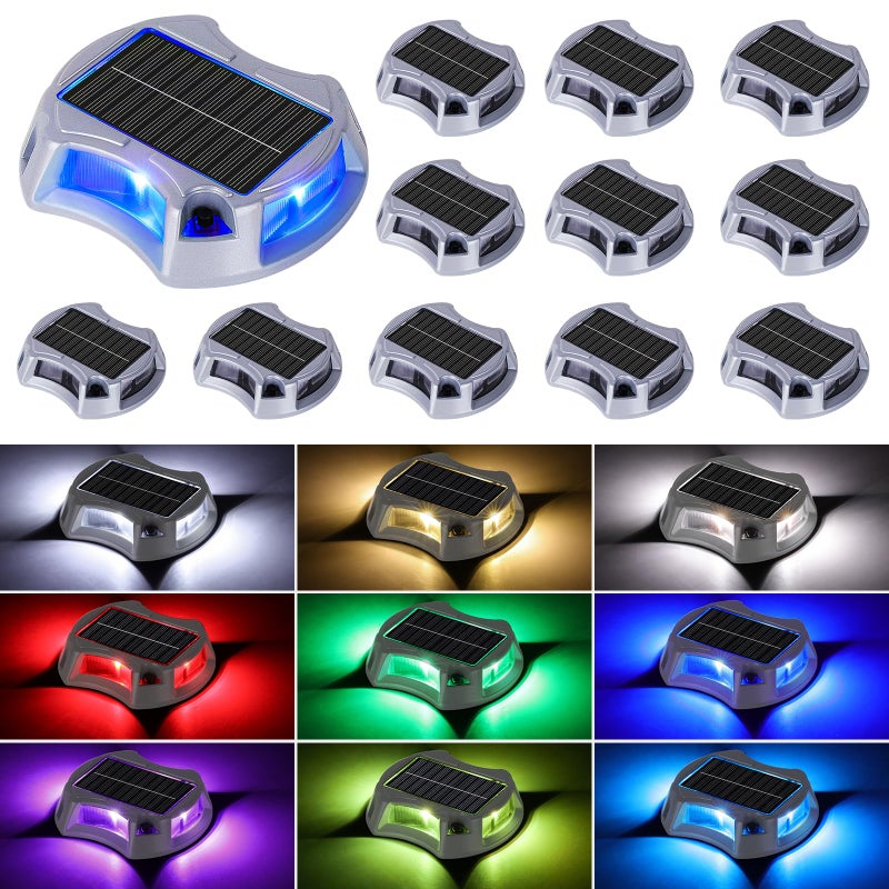 Bosceos Solar Driveway Lights Deck Dock Lights Outdoor 12 Pack 9 Colors in 1 Pathway Light Solar Powered Waterproof LED Marker Marine Light for Warning Driveway Sidewalk Pathway Walkway StepRGB - Image 2