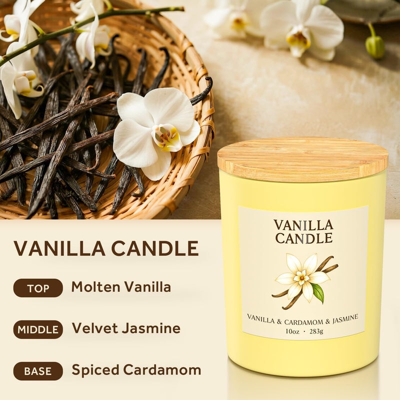 NORVENCE Vanilla Candle, Vanilla Scented Candles for Women, 10oz Soy Candles with Bamboo Lid for Home Scented, Birthday Gifts for Women and Men, Hand-Poured Candle for Relaxation, Home Decor - Image 2