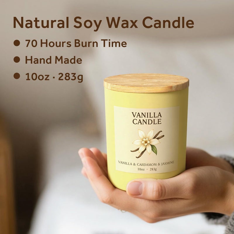 NORVENCE Vanilla Candle, Vanilla Scented Candles for Women, 10oz Soy Candles with Bamboo Lid for Home Scented, Birthday Gifts for Women and Men, Hand-Poured Candle for Relaxation, Home Decor - Image 3