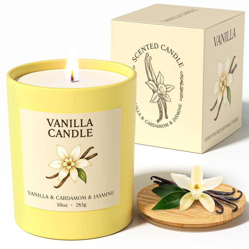 NORVENCE Vanilla Candle, Vanilla Scented Candles for Women, 10oz Soy Candles with Bamboo Lid for Home Scented, Birthday Gifts for Women and Men, Hand-Poured Candle for Relaxation, Home Decor - Image 1