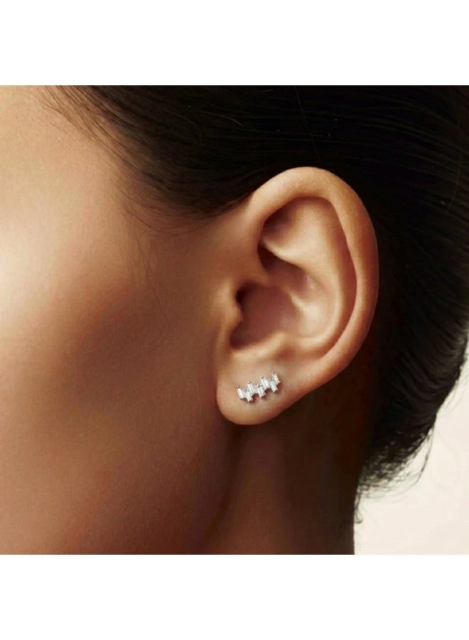 LAVEEN JEWELLERY LAVEEN Jewelry Baguette Stud Earrings – 925 Sterling Silver, Rhodium Plated, Cubic Zirconia, Minimalist Earrings for Women with Jewelry Box - Image 1