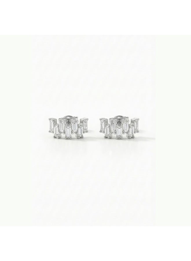 LAVEEN JEWELLERY LAVEEN Jewelry Baguette Stud Earrings – 925 Sterling Silver, Rhodium Plated, Cubic Zirconia, Minimalist Earrings for Women with Jewelry Box - Image 2