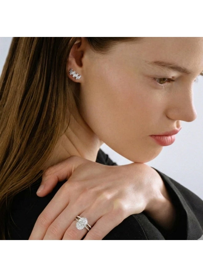 LAVEEN JEWELLERY LAVEEN Jewelry Baguette Stud Earrings – 925 Sterling Silver, Rhodium Plated, Cubic Zirconia, Minimalist Earrings for Women with Jewelry Box - Image 3