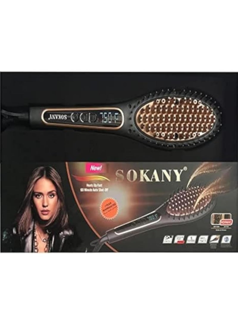Sokany Hair Straightener Brush with LCD Display, Ionic Heat, 750°F, Black, 100W Leaves You With Silky Smooth Hair in Minutes - Image 1