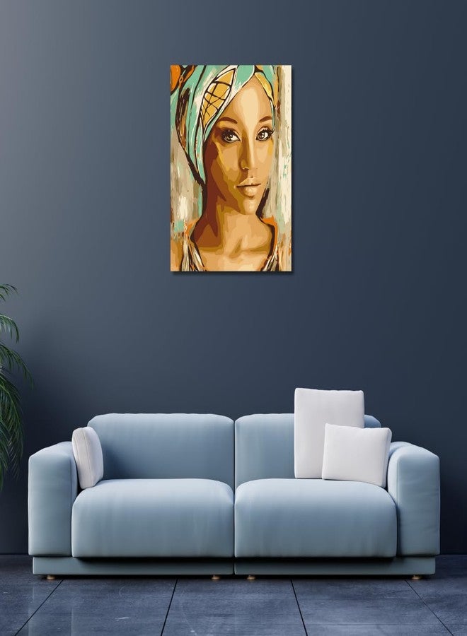 جيك مونكي مجموعة الرسم الزيتي بالأرقام من جيكمونكي، مجموعة الرسم الزيتي بالأرقام، لوحة حديثة مؤطرة (صورة سيدة ترتدي وشاحاً) - Image 2