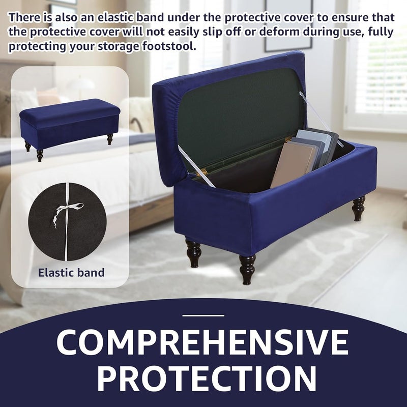 windforgecraft Storage Ottoman Cover Stretch Rectangle Storage Bench Cover Velvet Storage Bench Cover Slipcover Folding Storage with Elastic Bands Footrest Stool Slipcover for Living Room (Blue) - Image 4