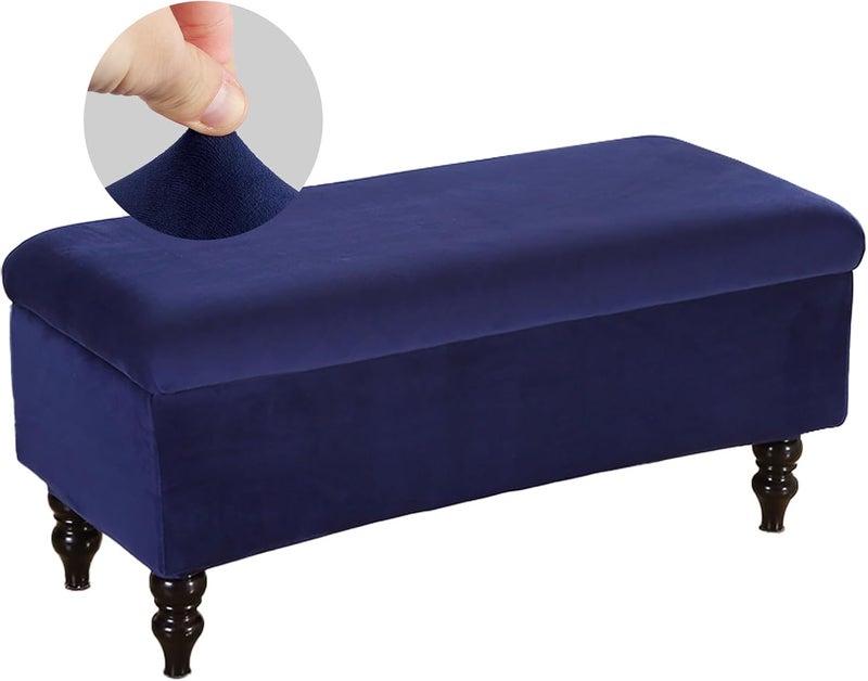 windforgecraft Storage Ottoman Cover Stretch Rectangle Storage Bench Cover Velvet Storage Bench Cover Slipcover Folding Storage with Elastic Bands Footrest Stool Slipcover for Living Room (Blue) - Image 1