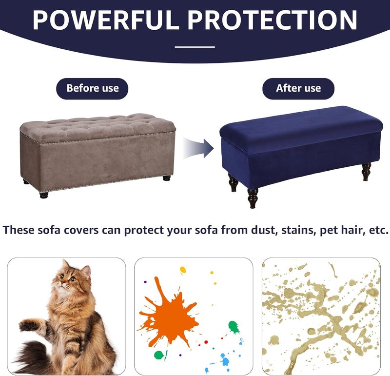 windforgecraft Storage Ottoman Cover Stretch Rectangle Storage Bench Cover Velvet Storage Bench Cover Slipcover Folding Storage with Elastic Bands Footrest Stool Slipcover for Living Room (Blue) - Image 5