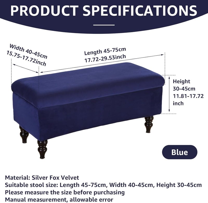 windforgecraft Storage Ottoman Cover Stretch Rectangle Storage Bench Cover Velvet Storage Bench Cover Slipcover Folding Storage with Elastic Bands Footrest Stool Slipcover for Living Room (Blue) - Image 2