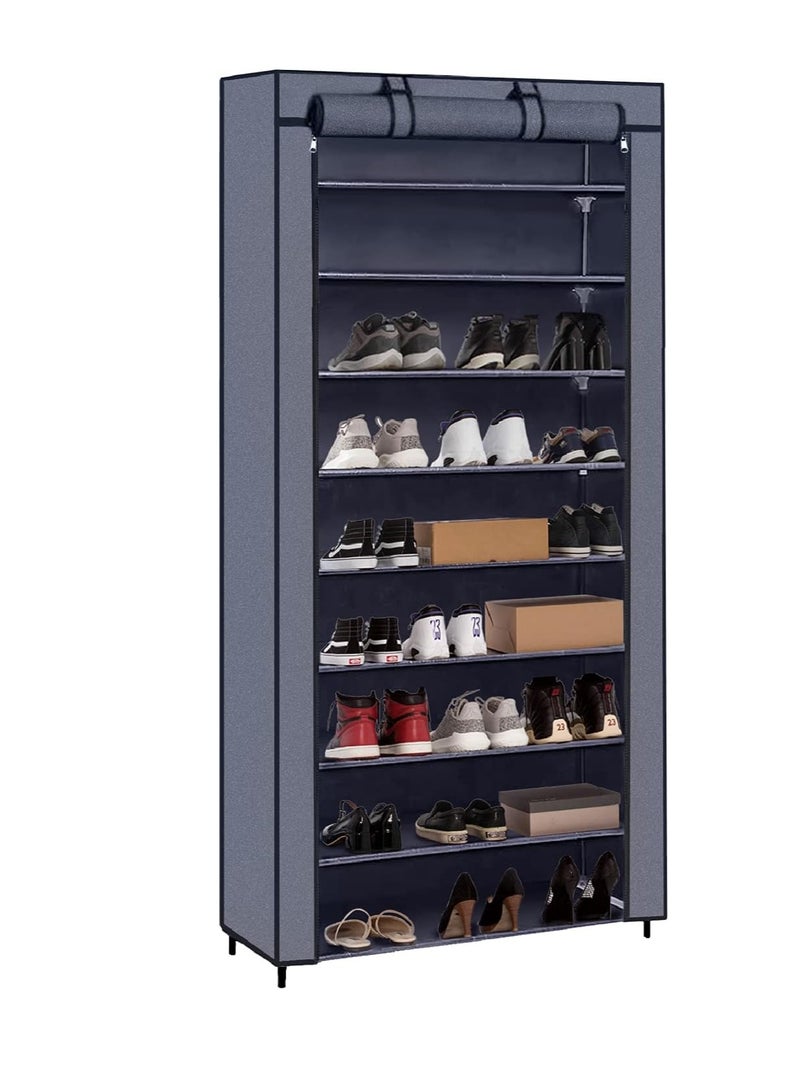 Merville 9-Tier Canvas Shoe Storage Cabinet Holds 45 Pairs of Shoes, Living Room Hallway Standing Shelf Organizer with Dustproof Cover, 60 x 28 160cm - Image 1