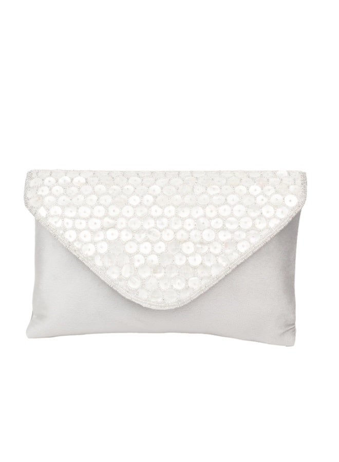 Dollar's Fashion Women’s Suede Clutch JF325 - Elegant Evening Party Handbag, Wedding Bridal Clutch Purse, Stylish Mini Shoulder Bag with Chain Strap, Ladies Formal Occasion Pouch (Silver) - Image 1