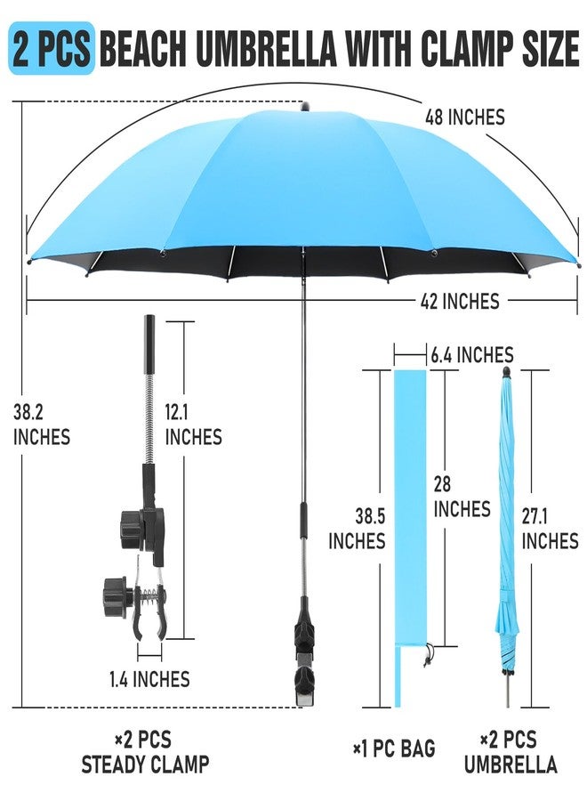 NBtoUS 2 PCS 41.8" Chair Umbrella with Clamp, Beach Umbrella UPF50+ UV Protection, 360 ° Adjustable Umbrella for Beach Chair, Golf Carts (Light Azure Blue, Chair Not Included) - Image 4