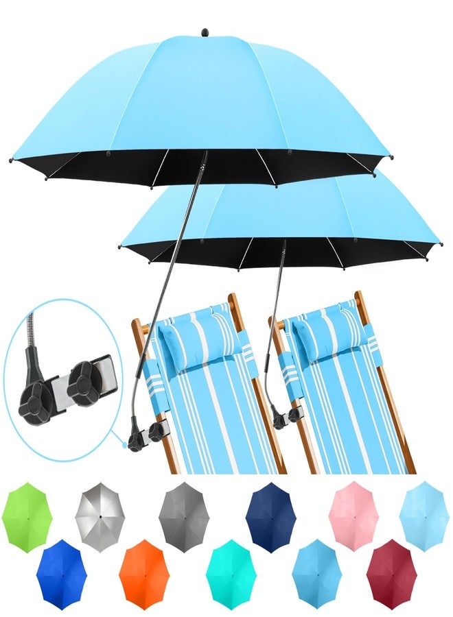 NBtoUS 2 PCS 41.8" Chair Umbrella with Clamp, Beach Umbrella UPF50+ UV Protection, 360 ° Adjustable Umbrella for Beach Chair, Golf Carts (Light Azure Blue, Chair Not Included) - Image 1
