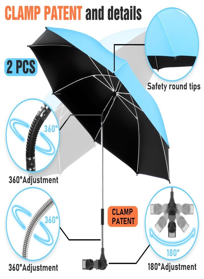NBtoUS 2 PCS 41.8" Chair Umbrella with Clamp, Beach Umbrella UPF50+ UV Protection, 360 ° Adjustable Umbrella for Beach Chair, Golf Carts (Light Azure Blue, Chair Not Included) - Image 3