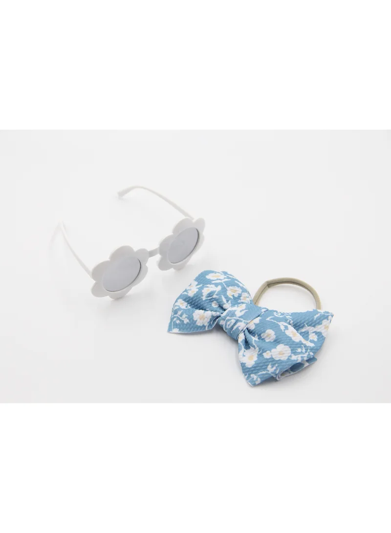 D'Daniela Hawaiian Glasses Flower and Headband Set For Babies and Girls Blue Flowers
