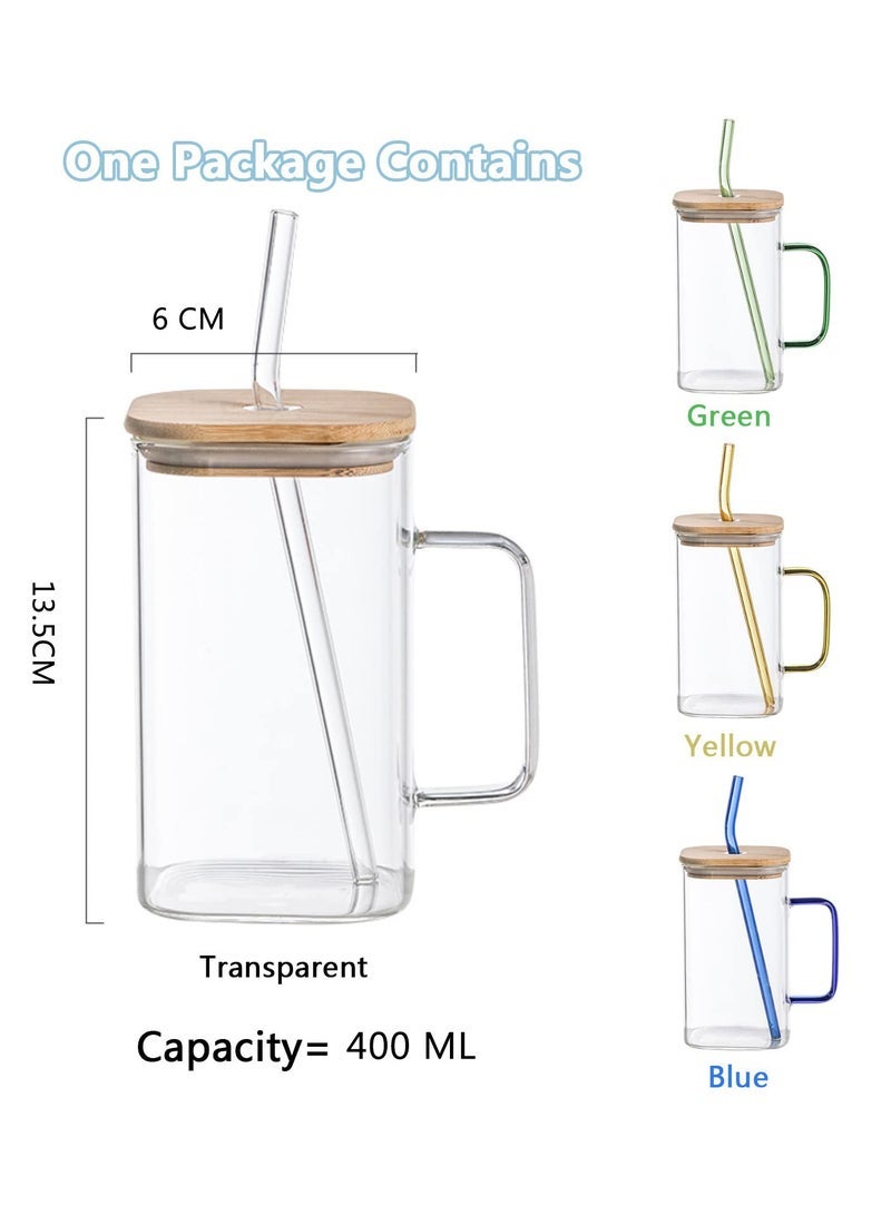 Generic Pack Glass Cups With Lids and Straws, 400ML Drinking Glasses Coffee Cups with Handle, Glass Mug With colored Handle for Soda, Iced Coffee, Milk, Bubble Tea, Water, Juice  - Image 2