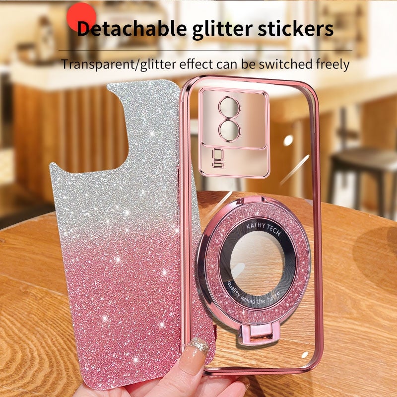 HuHa Case Cover For vivo iQOO Neo7 Plated Gradient Glitter Round Holder TPU Phone Case(Purple) - Image 4