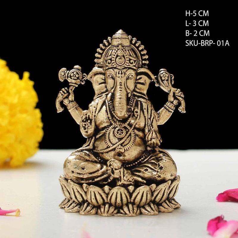 INDICAST Brass Laxmi Ganesh Idol 2 Hindu God Statue for Home Temple Office Pooja Diwali Gift Housewarming Wedding Corporate Gift Handmade Religious Murti for Mandir Decor - Image 3