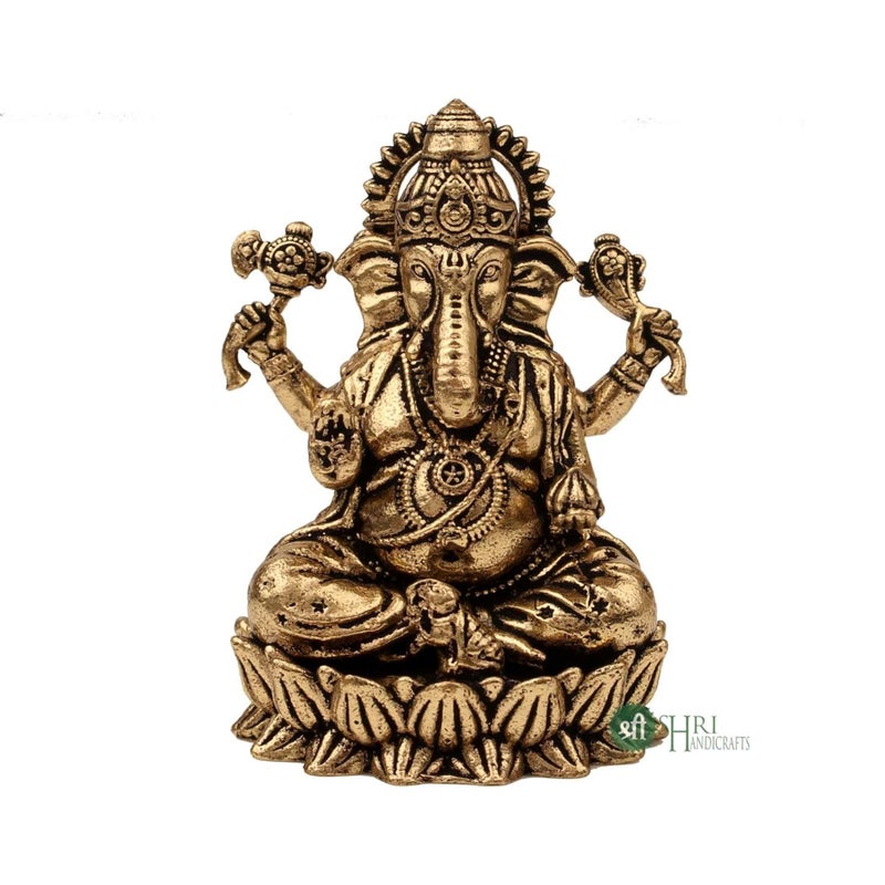 INDICAST Brass Laxmi Ganesh Idol 2 Hindu God Statue for Home Temple Office Pooja Diwali Gift Housewarming Wedding Corporate Gift Handmade Religious Murti for Mandir Decor - Image 4