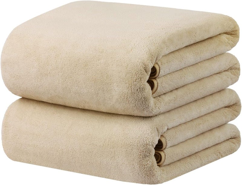 JML Luxury Hotel & SPA Jumbo Bath Towels (2 Pack, 35"x70") - 350GSM High-Density Fleece Sheet Towel Sets - Super Soft and Absorbent, Lint Free, Fade Resistant Oversized Bath Sheet, Camel - Image 1