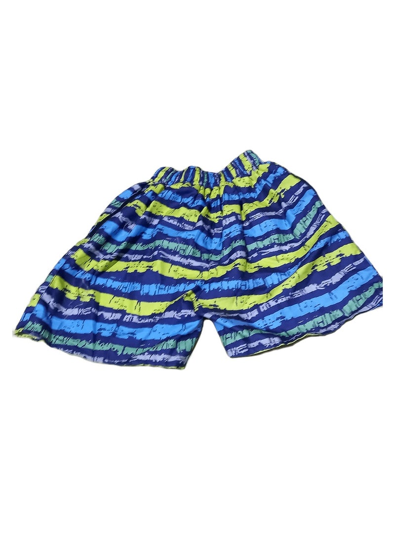 Waterproof navy blue swimming shorts decorated with yellow prints