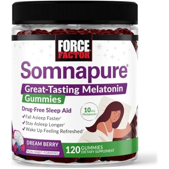 Force Factor Somnapure Gummies with Melatonin for Adults, Non-Habit-Forming Sleep Aid Supplement for Deep Sleep, Stay Asleep Longer, Wake Up Refreshed, Dream Berry Flavor, 120 Count (Pack of 1) - Image 1