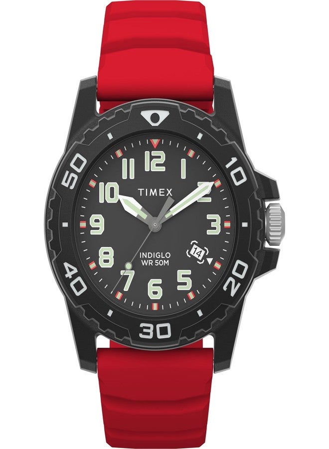 Timex Men's Diver 42mm Watch - Red Strap Black Dial Black Case, Red - Image 1