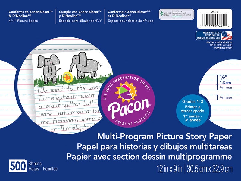 Pacon 2424 Multi-Program Picture Story Paper, 1/2-Inch Long Rule, 12 x 9, White, 500 Sheets/Pk - Image 4
