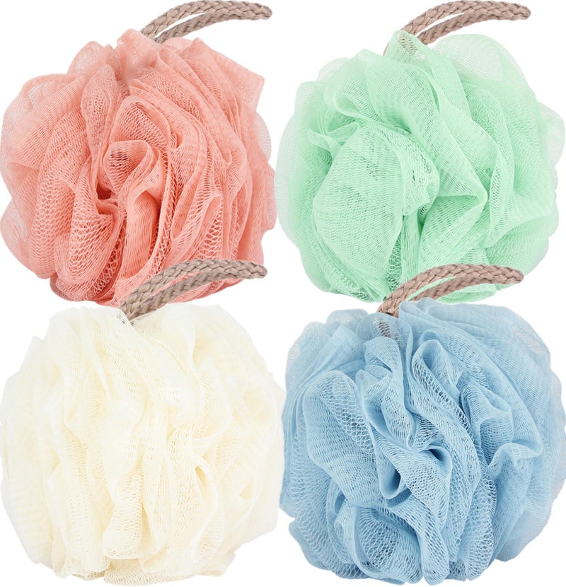 Fu Store Loofah Sponge 60g Shower Loofahs 4 Colors Bath Sponges Mesh Balls for Body Scrubber Exfoliator Wash Back Scrubber Bathroom Men Women - 4 Pack Scrubbers Cleaning Bathing Accessories - Image 1