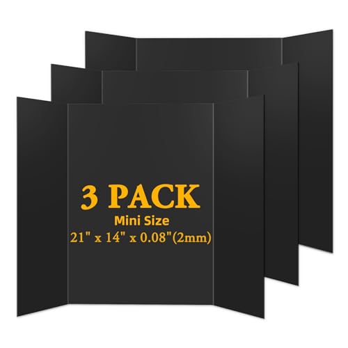 AKONEGE 3PCS Small Trifold Poster Board, 21 x 14 Inches Black Corrugated Cardboards Mini Tri Fold Poster Boards for School Projects, Science Fair, Business Presentations, Exhibitions, Event Display - Image 1