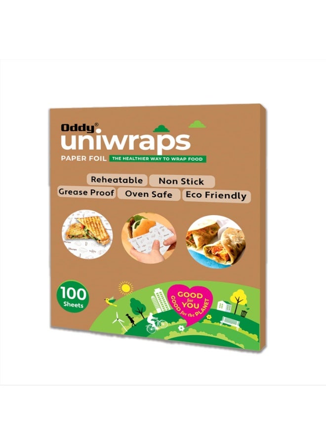 Oddy Uniwraps Food Grade Wrapping Paper Sheets | 10’’x12’’ Pack of 100 Pre-Cut Sheets | Bio-degradable & ISO Certified Paper | The Healthier Way to Wrap Roti, Parantha, Sandwich, Burger & More! - Image 1