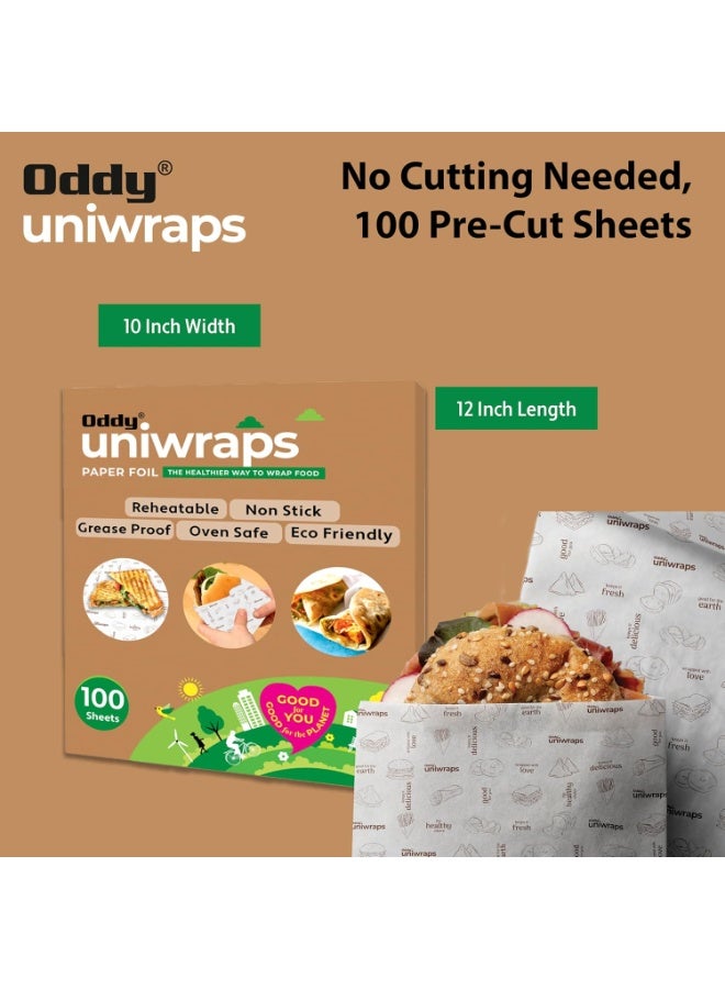 Oddy Uniwraps Food Grade Wrapping Paper Sheets | 10’’x12’’ Pack of 100 Pre-Cut Sheets | Bio-degradable & ISO Certified Paper | The Healthier Way to Wrap Roti, Parantha, Sandwich, Burger & More! - Image 3