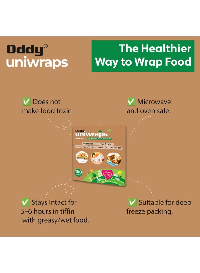 Oddy Uniwraps Food Grade Wrapping Paper Sheets | 10’’x12’’ Pack of 100 Pre-Cut Sheets | Bio-degradable & ISO Certified Paper | The Healthier Way to Wrap Roti, Parantha, Sandwich, Burger & More! - Image 2